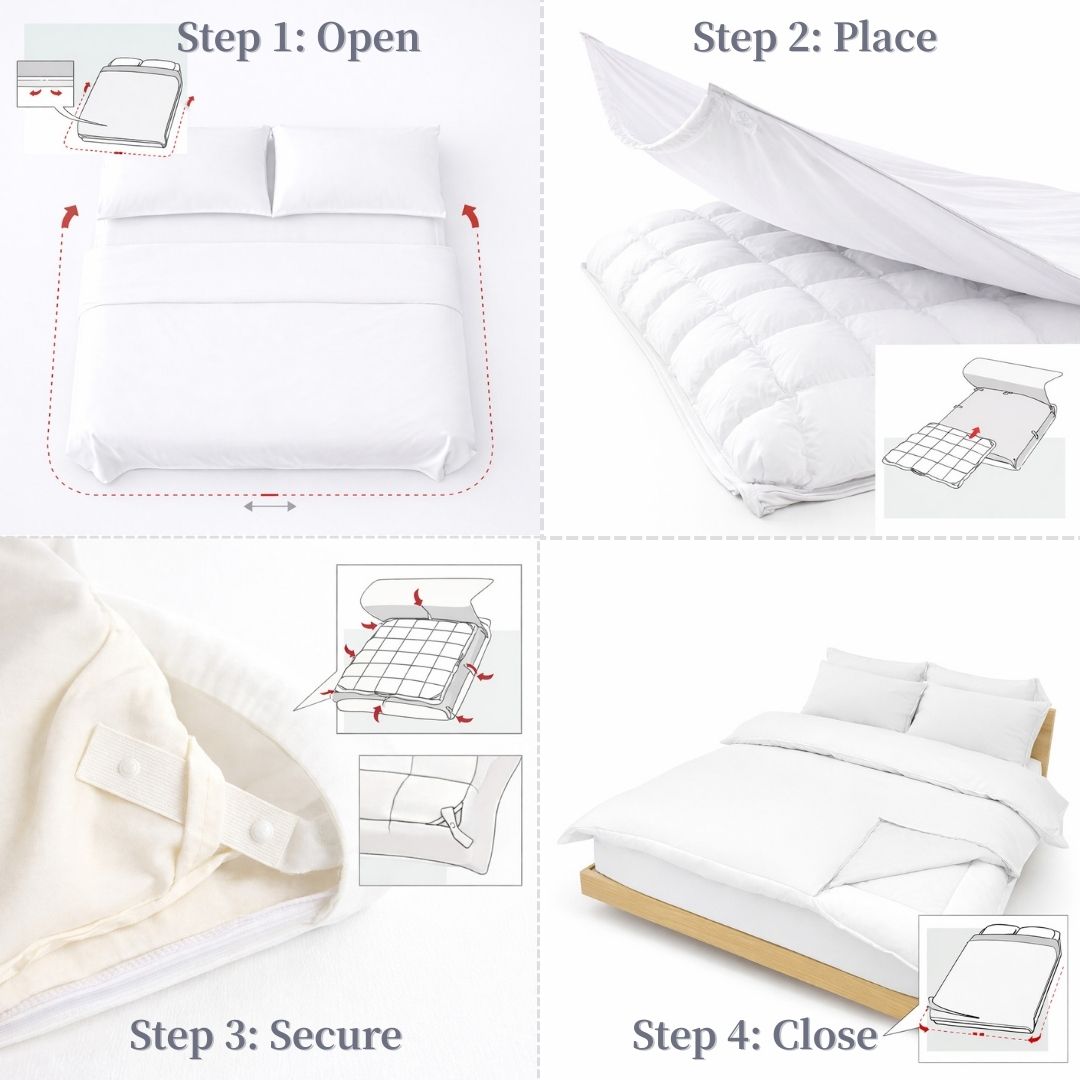 How to use Redssen duvet cover with 3-sided zip, easy step-by-step guide to change duvet #color_cloud-white