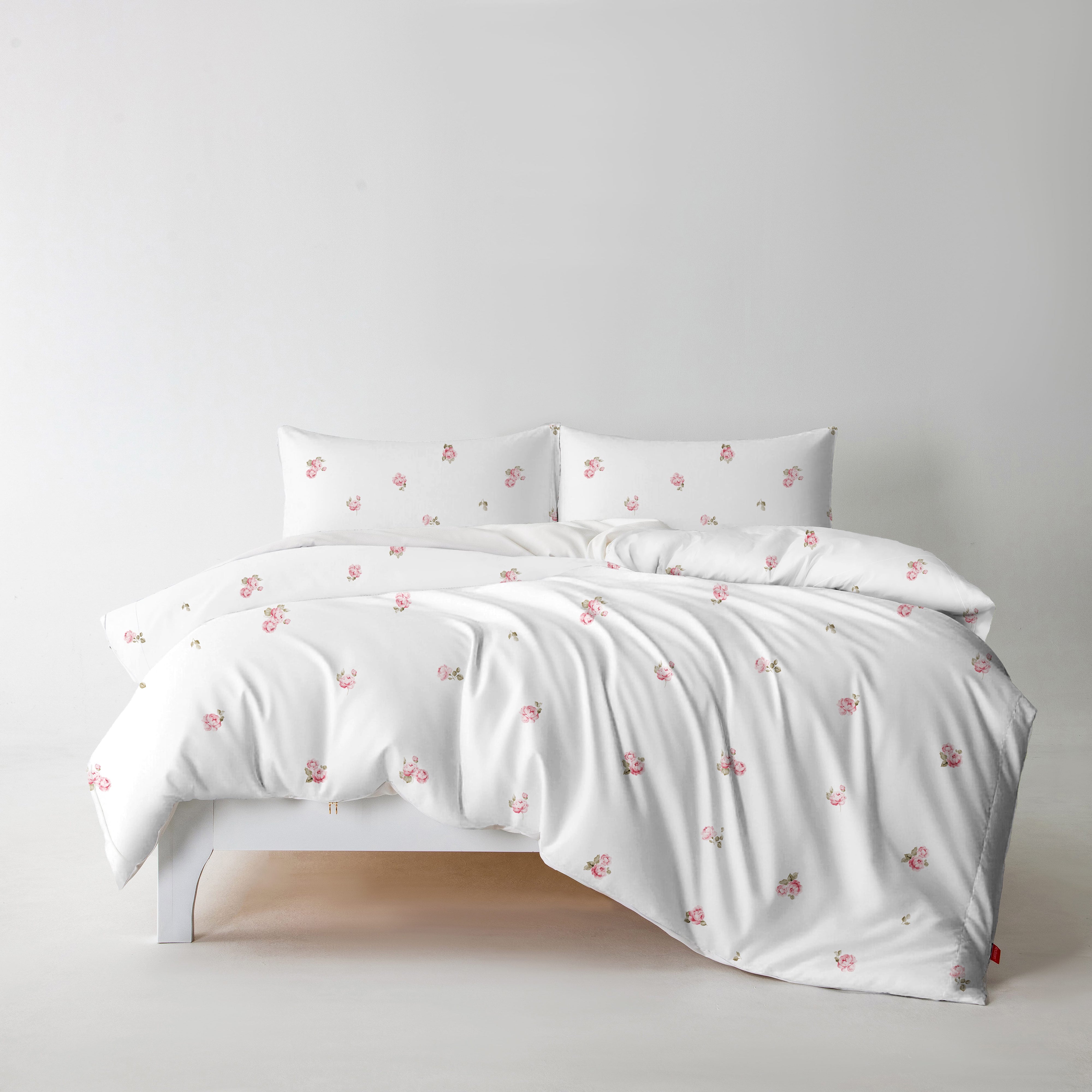 Redssen 3-sided zip duvet cover set, rose floral with pillowcases
