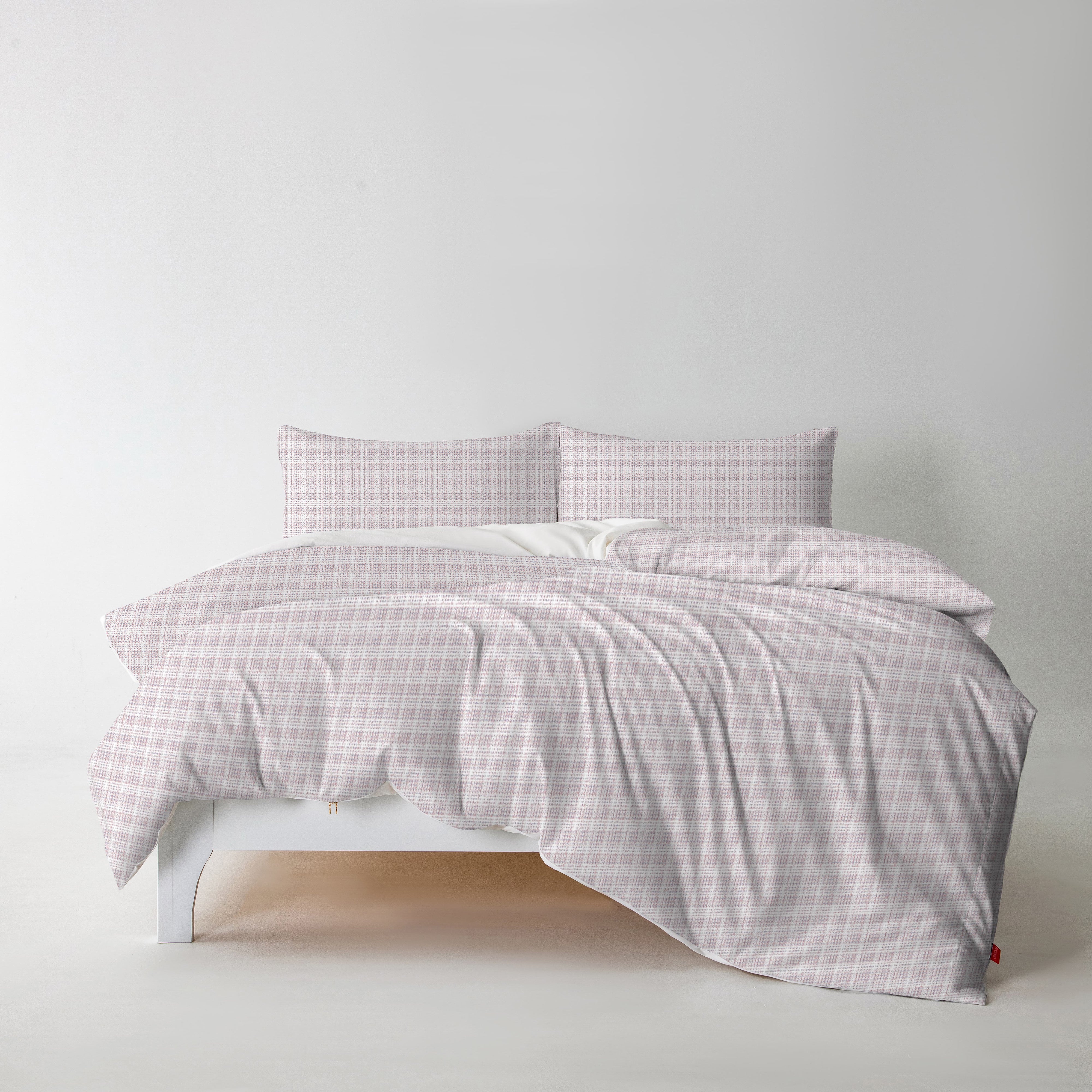 Redssen duvet cover set with 3-sided zip, soft pink check pattern with pillowcases