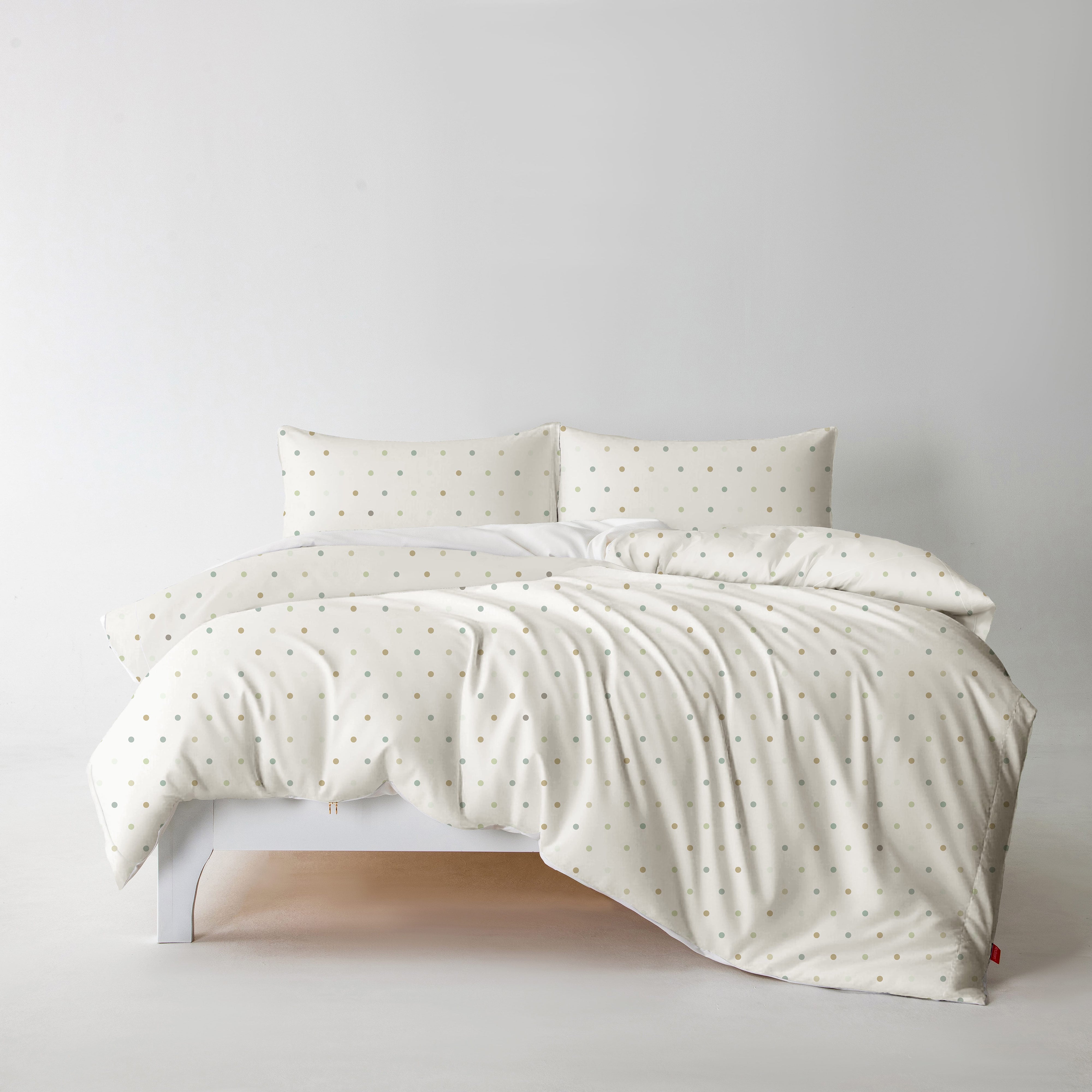 Redssen 3-sided zip duvet cover set, cream polka dot pattern with pillowcases