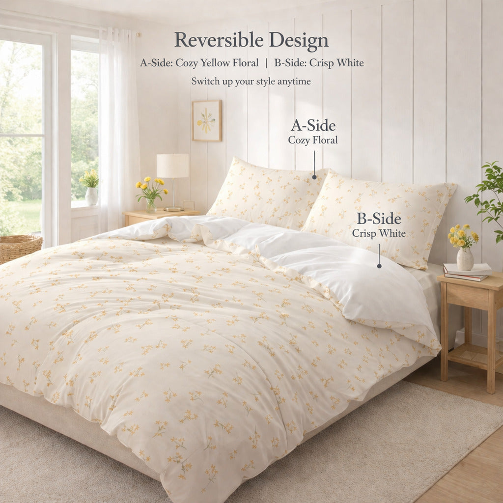 Yellow Floral Zipped Duvet Cover