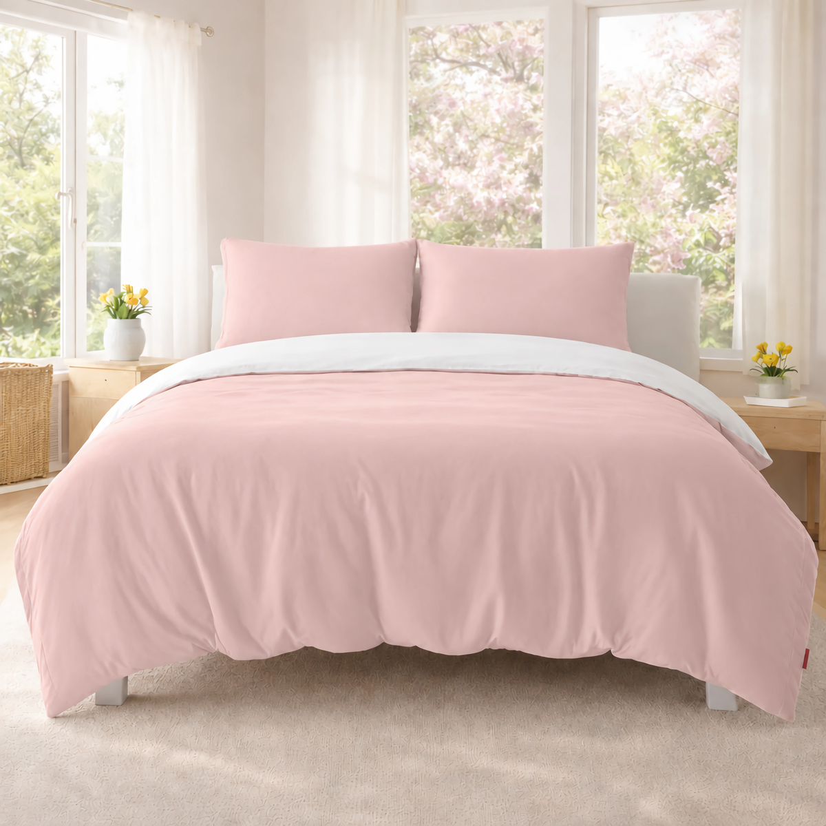 Cloud Pink Zipped Duvet Cover – 3-Sided Zip Bedding Set UK