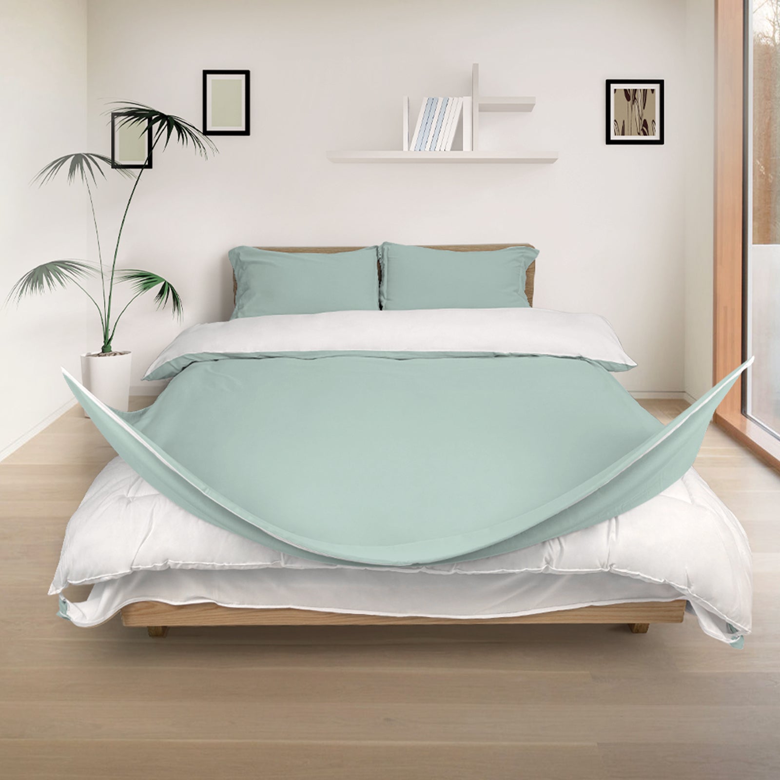 Redssen 3-sided zip duvet cover opening, cloud green with pillowcases #color_cloud-green