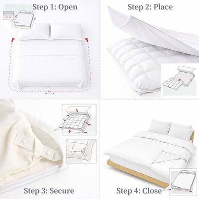 How to use Redssen duvet cover with 3-sided zip, easy step-by-step guide to change duvet  #color_cloud-white