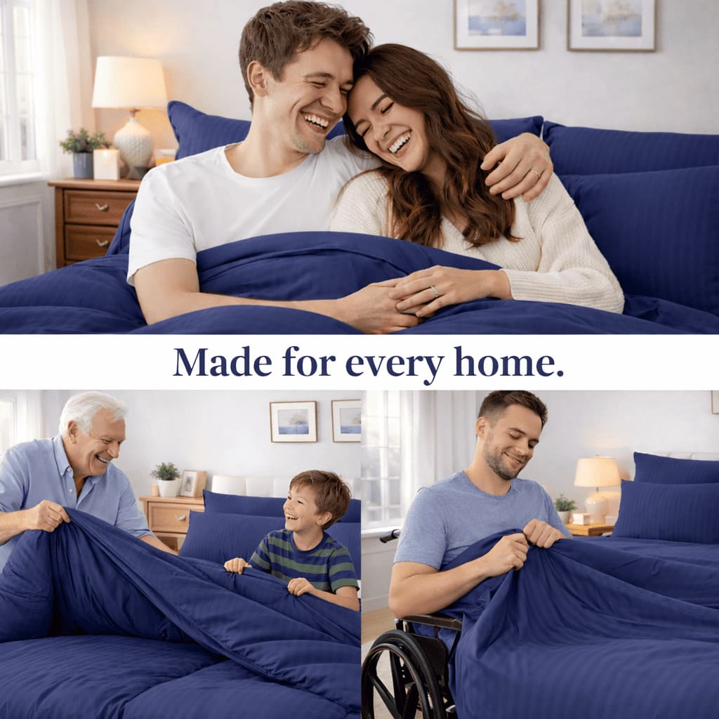 Redssen 3-sided zip duvet cover, easy to use bedding for couples families and elderly #color_navy-blue