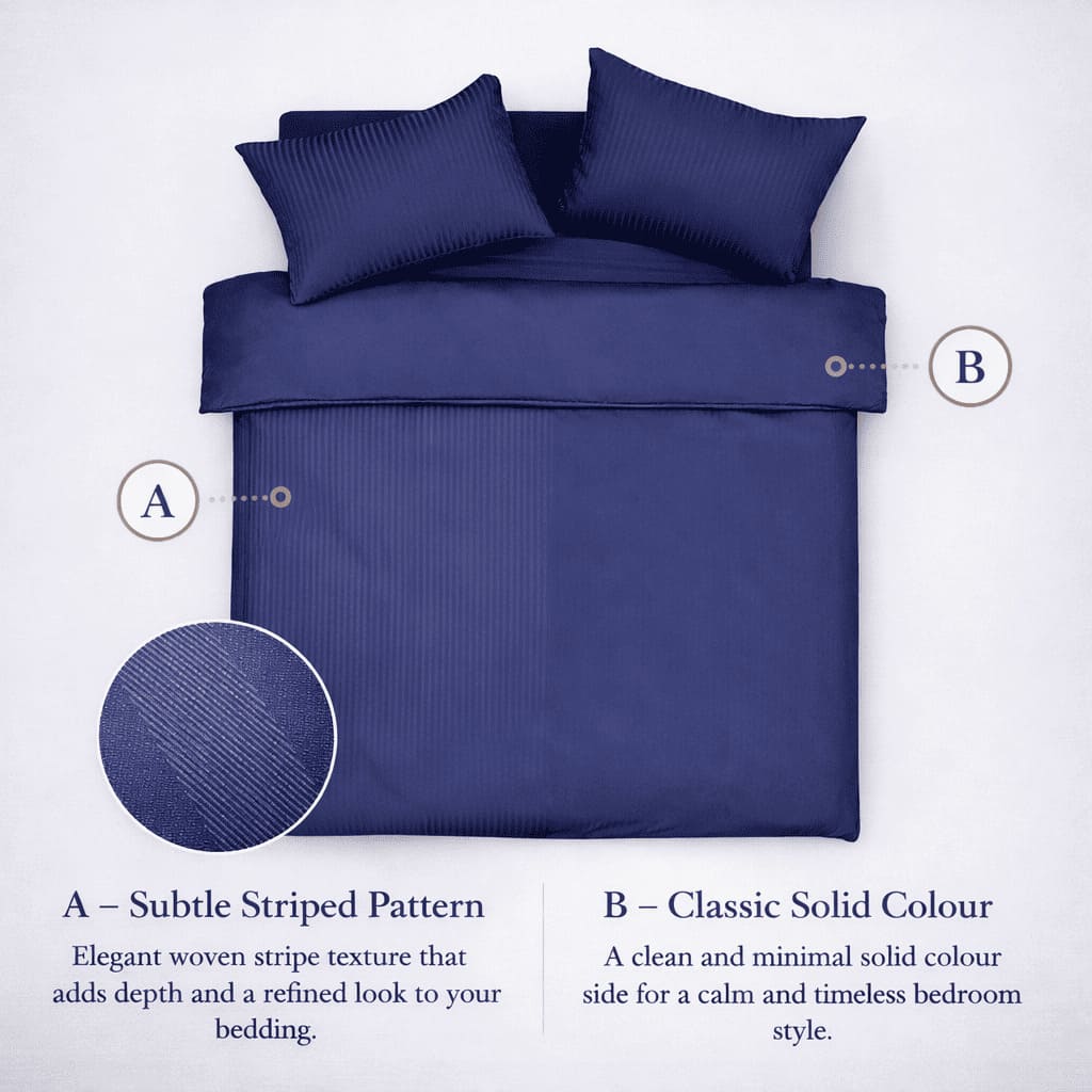 Redssen duvet cover reversible design, navy blue stripe and solid sides #color-navy_blue