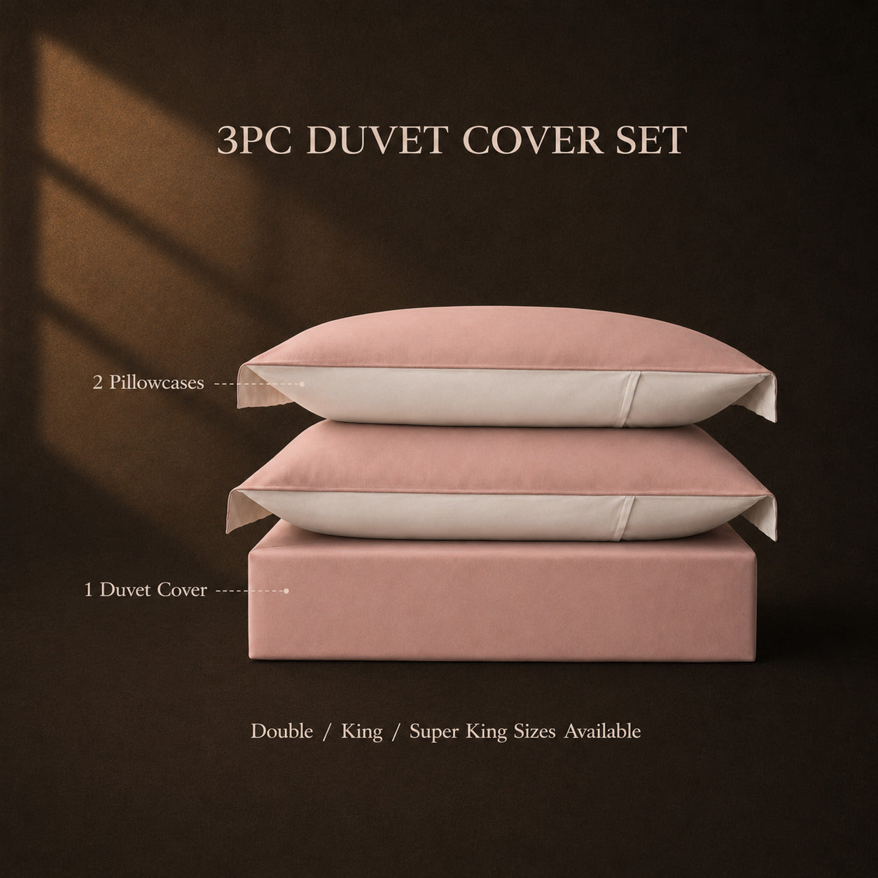 Redssen Cloud Pink Zipped Duvet Cover – 3-Sided Zip Bedding Set UK